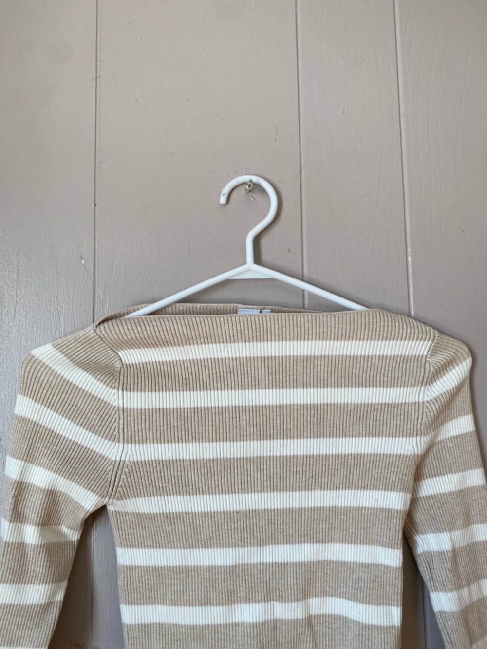 twik Beige and White Striped Ribbed Crop Top - Picture 2 of 3